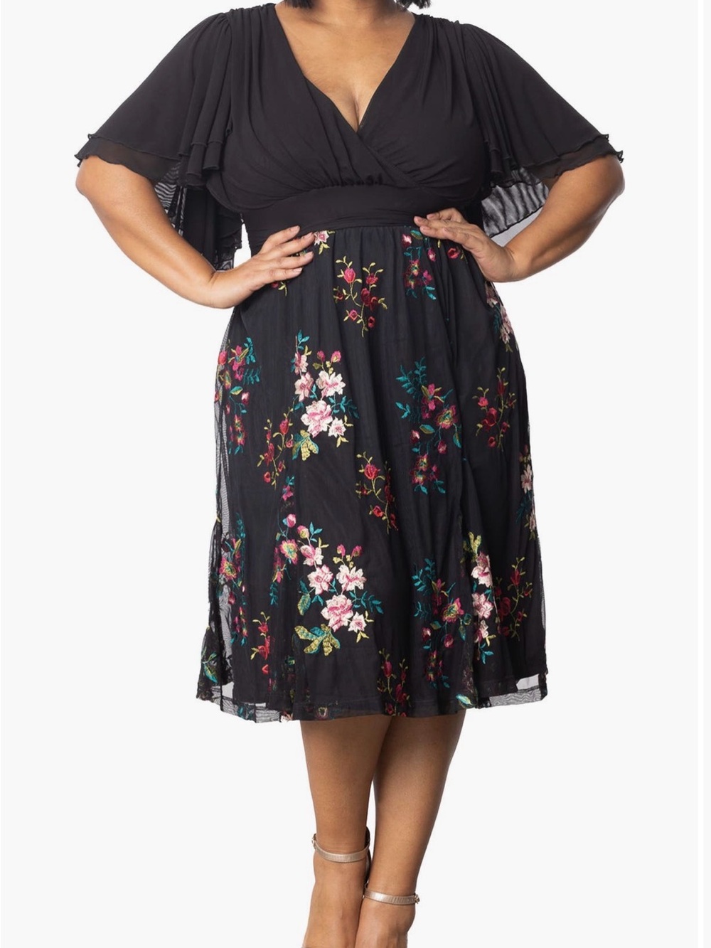 Kiyonna Lillian Embroidered
Flutter Sleeve Cocktail